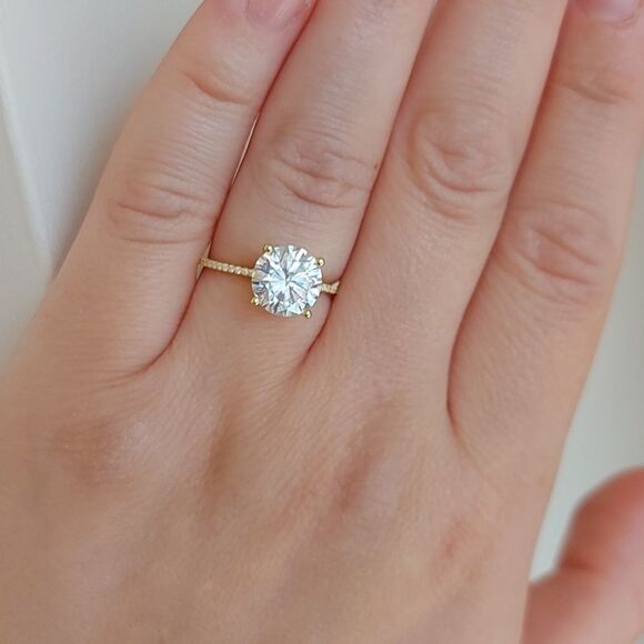 3 Carat Gold Plated Sterling Silver Engagement Ring - Picture 9 of 11